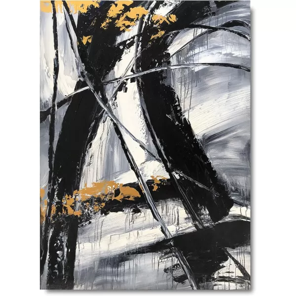 Yihui Arts Modern Abstract Canvas Wall Art Decor Grey White Gold Foil Paining Pictures With Sand Heavy Textures Artwork For Living Room Decoration