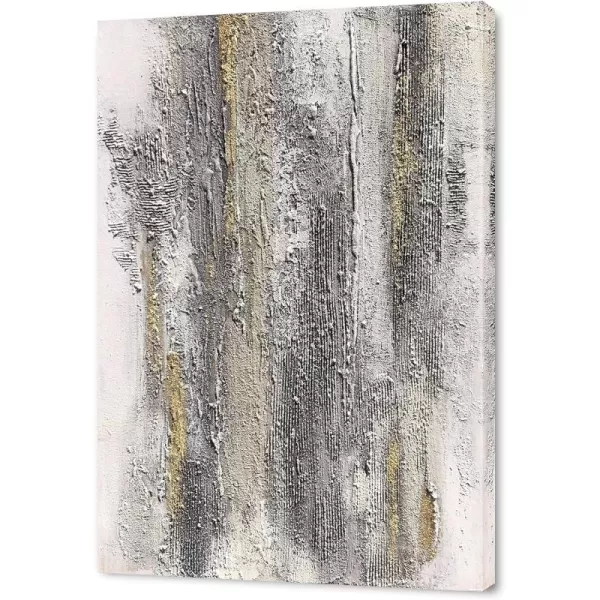 Yihui Arts Modern Abstract Canvas Wall Art Decor Grey White Gold Foil Paining Pictures With Sand Heavy Textures Artwork For Living Room Decoration