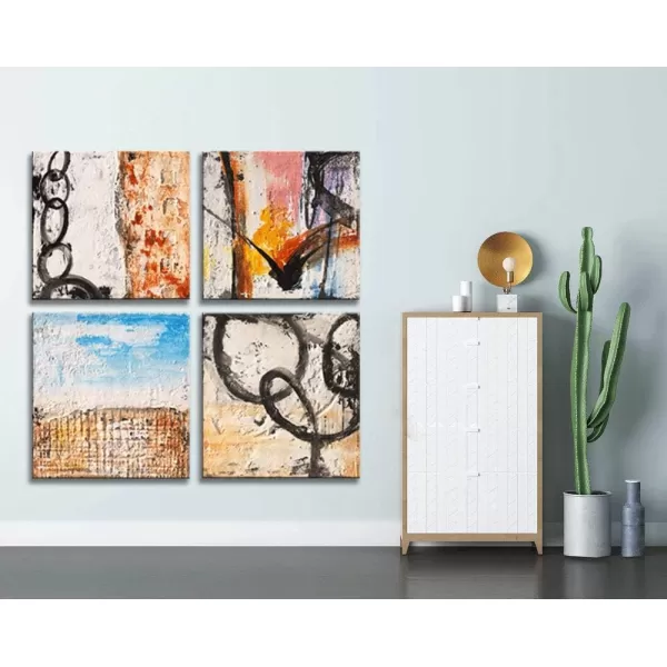 Yihui Arts 4 Panel Abstract Oil Painting - Hand Painted Canvas Wall Art Pictures for Living Room Bedroom Bathroom Decoration