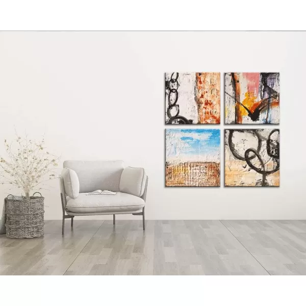 Yihui Arts 4 Panel Abstract Oil Painting - Hand Painted Canvas Wall Art Pictures for Living Room Bedroom Bathroom Decoration