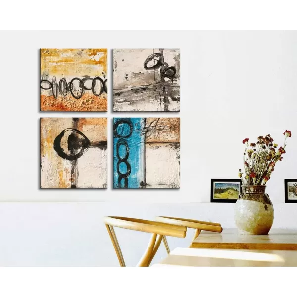 Yihui Arts 4 Panel Abstract Oil Painting - Hand Painted Canvas Wall Art Pictures for Living Room Bedroom Bathroom Decoration