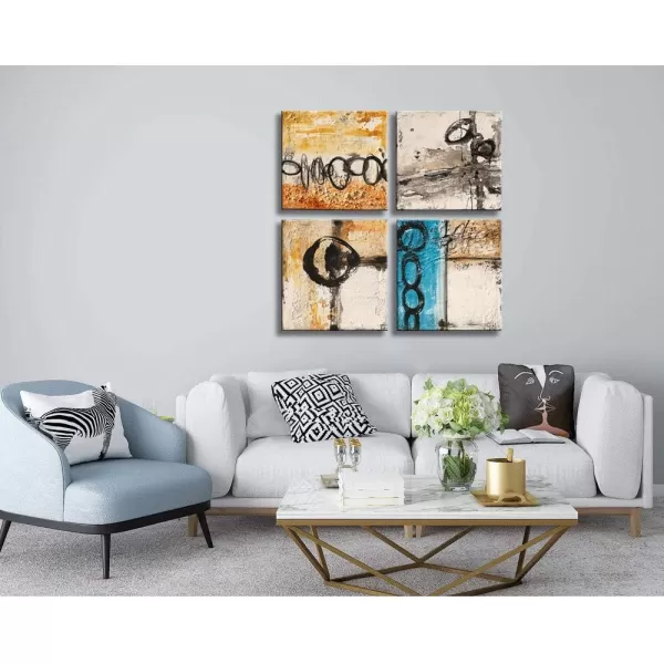 Yihui Arts 4 Panel Abstract Oil Painting - Hand Painted Canvas Wall Art Pictures for Living Room Bedroom Bathroom Decoration