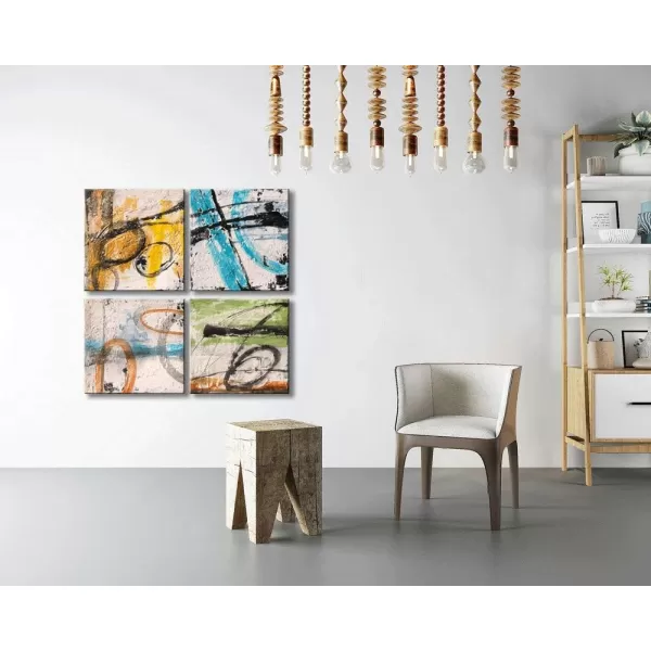 Yihui Arts 4 Panel Abstract Oil Painting - Hand Painted Canvas Wall Art Pictures for Living Room Bedroom Bathroom Decoration