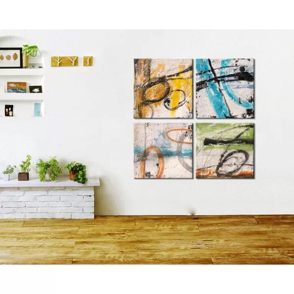 Yihui Arts 4 Panel Abstract Oil Painting - Hand Painted Canvas Wall Art Pictures for Living Room Bedroom Bathroom Decoration