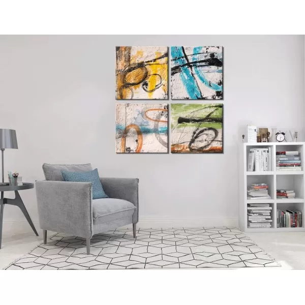 Yihui Arts 4 Panel Abstract Oil Painting - Hand Painted Canvas Wall Art Pictures for Living Room Bedroom Bathroom Decoration