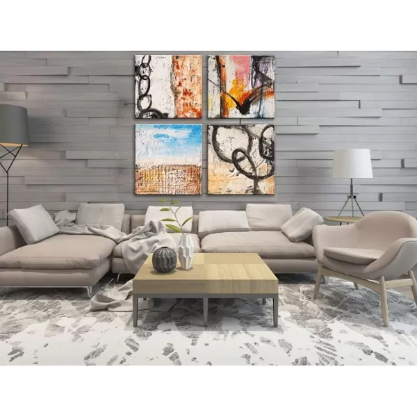 Yihui Arts 4 Panel Abstract Oil Painting - Hand Painted Canvas Wall Art Pictures for Living Room Bedroom Bathroom Decoration