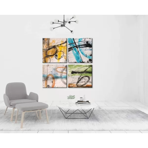 Yihui Arts 4 Panel Abstract Oil Painting - Hand Painted Canvas Wall Art Pictures for Living Room Bedroom Bathroom Decoration