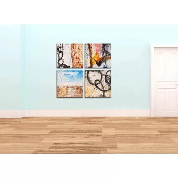 Yihui Arts 4 Panel Abstract Oil Painting - Hand Painted Canvas Wall Art Pictures for Living Room Bedroom Bathroom Decoration