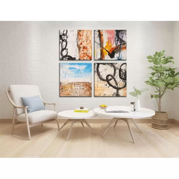 Yihui Arts 4 Panel Abstract Oil Painting - Hand Painted Canvas Wall Art Pictures for Living Room Bedroom Bathroom Decoration