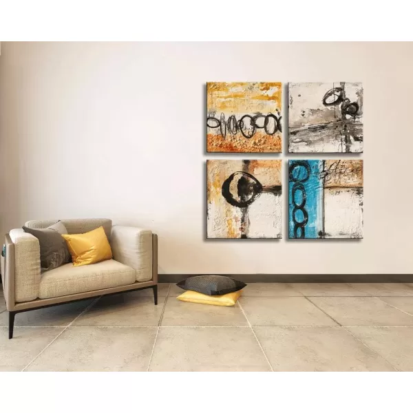 Yihui Arts 4 Panel Abstract Oil Painting - Hand Painted Canvas Wall Art Pictures for Living Room Bedroom Bathroom Decoration