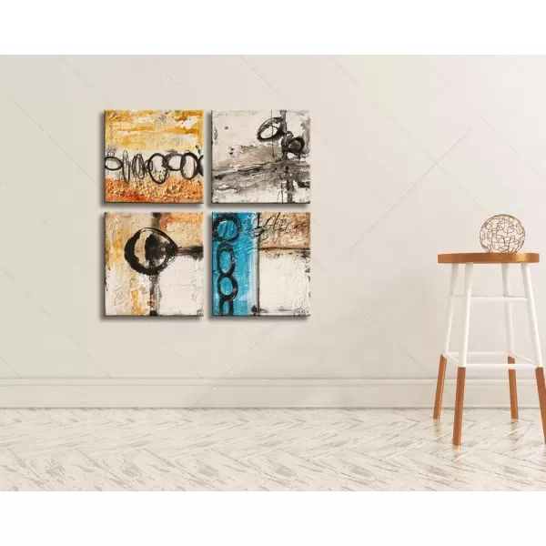 Yihui Arts 4 Panel Abstract Oil Painting - Hand Painted Canvas Wall Art Pictures for Living Room Bedroom Bathroom Decoration
