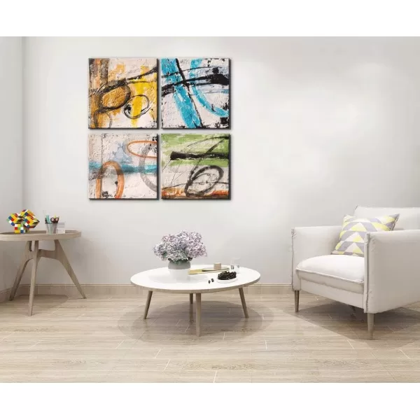 Yihui Arts 4 Panel Abstract Oil Painting - Hand Painted Canvas Wall Art Pictures for Living Room Bedroom Bathroom Decoration