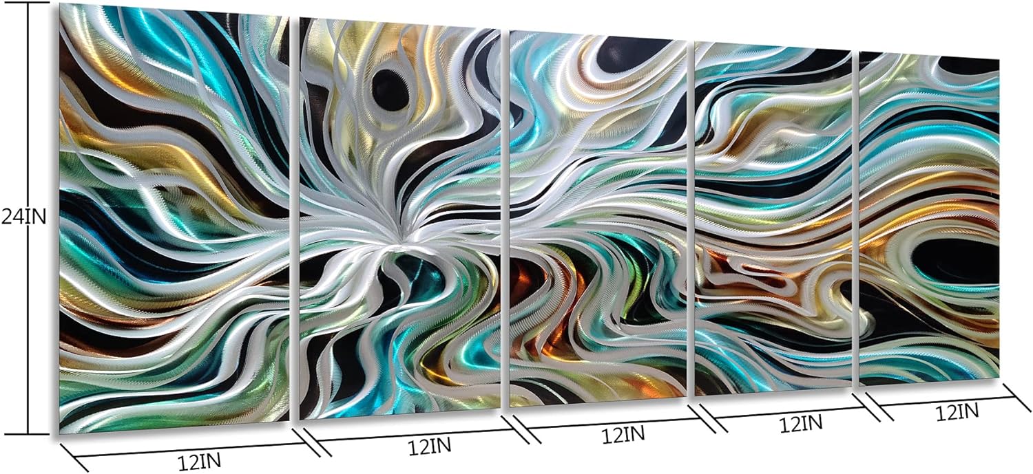 Yihui Arts Abstrct Colorful Metal Wall Art Handcrafted Sculpture Decor 3D Aluminum Art for Modern and Contemporary Home Living Room Bedroom Decor
