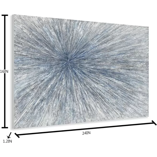 Yihui Arts Hand Painted Abstract Boho Sun Wall Art in Light Blue and White - Textured Painting for Living Room, Bedroom or Bathroom Decor - Picture-Perfect Artwork