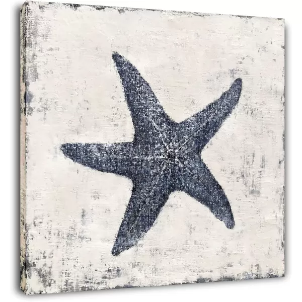 Yihui Arts Starfish Canvas Wall Art Hand Painted Blue And White Painting Pictures Coastal Artwork for Living Room Bathroom Bedroom Decor