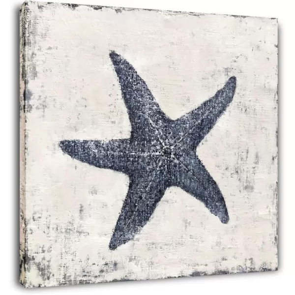 Yihui Arts Starfish Canvas Wall Art Hand Painted Blue And White Painting Pictures Coastal Artwork for Living Room Bathroom Bedroom Decor