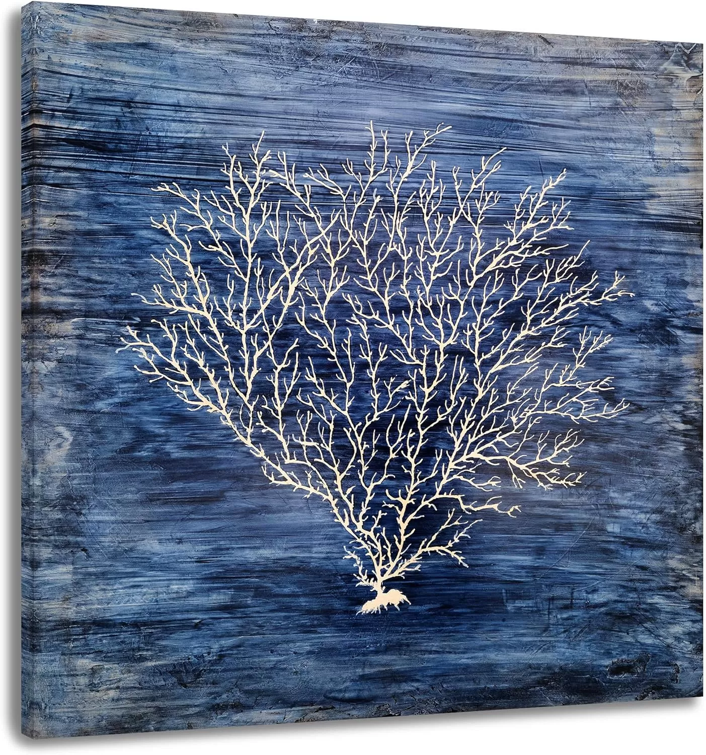 imageYihui Arts Coral Canvas Wall Art Hand Painted Navy Blue and White Paintings Modern Abstract Tree Pictures Contemporary Coastal Artwork for Living Room Bedroom Bathroom DecorationBlue Coral