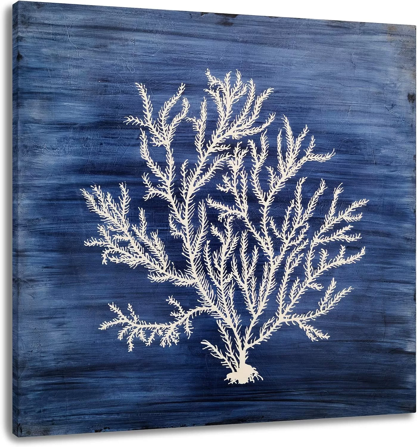 imageYihui Arts Coral Canvas Wall Art Hand Painted Navy Blue and White Paintings Modern Abstract Tree Pictures Contemporary Coastal Artwork for Living Room Bedroom Bathroom DecorationBlue White Coral