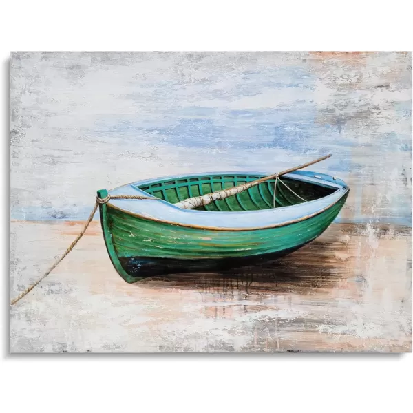 imageYihui Arts Beach Scene Canvas Wall Art Hand Painted Large Painitng Pictures Coastal Style Artwork for Living Room Bedroom Office DecorGreen Boat