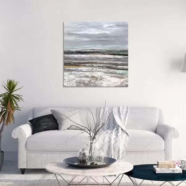 imageYihui Arts Blue Boat Canvas Wall Art  Abstract Ocean Painting with Textured  Rustic Beach Picture  Square Seascape Artwork for Living Room Bedroom Bathroom DecorBeach