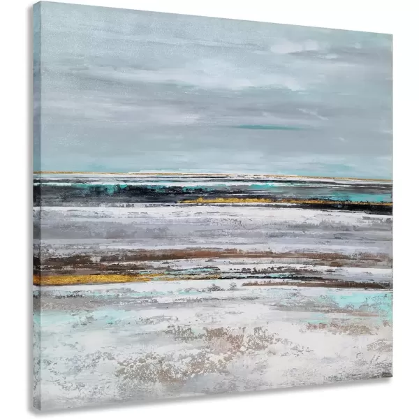 imageYihui Arts Blue Boat Canvas Wall Art  Abstract Ocean Painting with Textured  Rustic Beach Picture  Square Seascape Artwork for Living Room Bedroom Bathroom DecorBeach