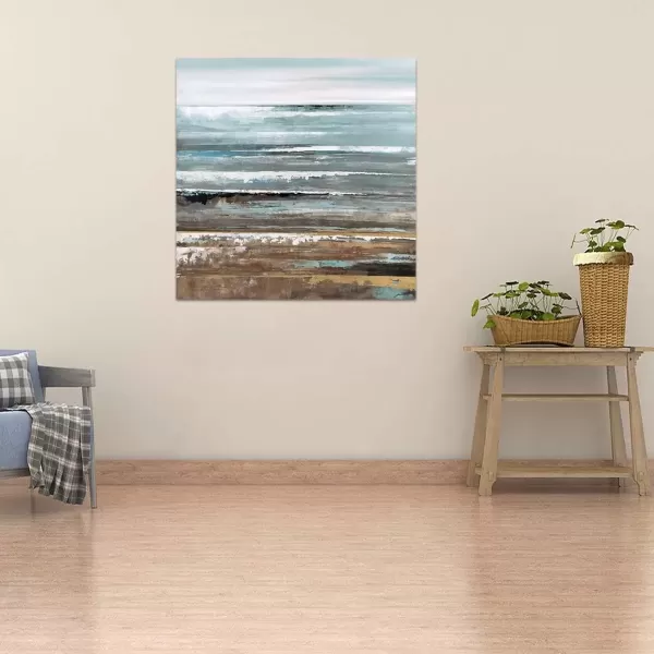 imageYihui Arts Blue Boat Canvas Wall Art  Abstract Ocean Painting with Textured  Rustic Beach Picture  Square Seascape Artwork for Living Room Bedroom Bathroom DecorAbstract Beach