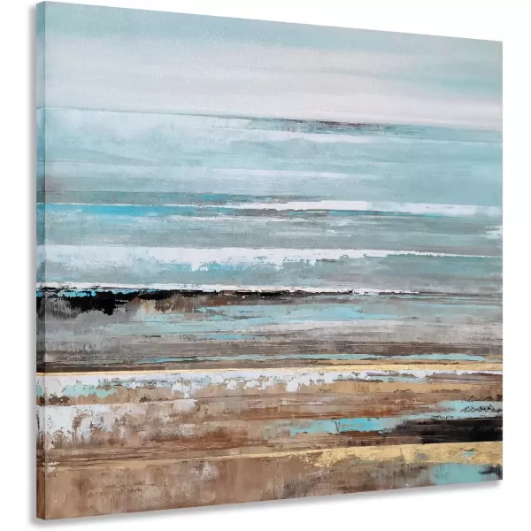 imageYihui Arts Blue Boat Canvas Wall Art  Abstract Ocean Painting with Textured  Rustic Beach Picture  Square Seascape Artwork for Living Room Bedroom Bathroom DecorAbstract Beach