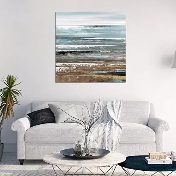 imageYihui Arts Blue Boat Canvas Wall Art  Abstract Ocean Painting with Textured  Rustic Beach Picture  Square Seascape Artwork for Living Room Bedroom Bathroom DecorAbstract Beach