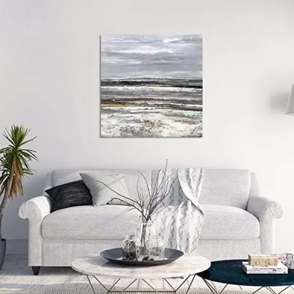 imageYihui Arts Blue Boat Canvas Wall Art  Abstract Ocean Painting with Textured  Rustic Beach Picture  Square Seascape Artwork for Living Room Bedroom Bathroom DecorBeach
