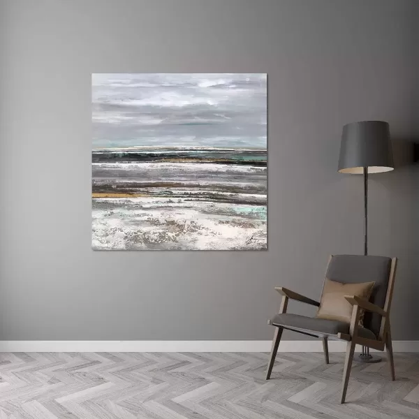 imageYihui Arts Blue Boat Canvas Wall Art  Abstract Ocean Painting with Textured  Rustic Beach Picture  Square Seascape Artwork for Living Room Bedroom Bathroom DecorBeach