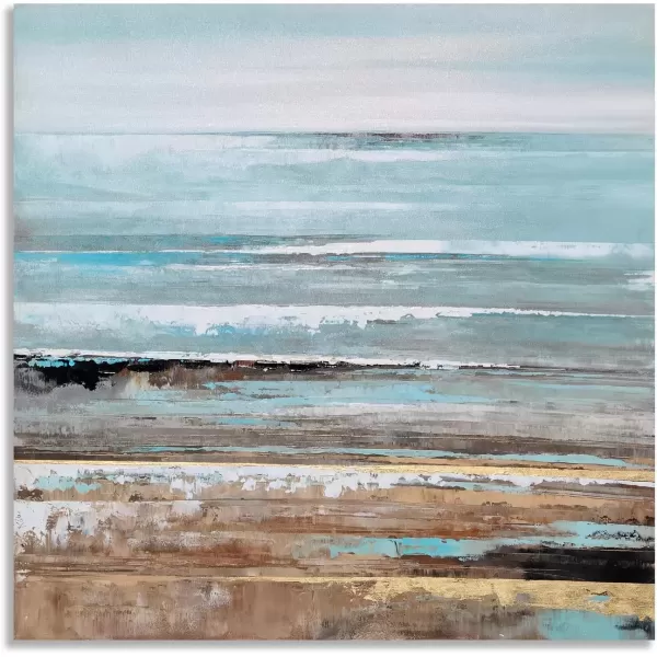 imageYihui Arts Blue Boat Canvas Wall Art  Abstract Ocean Painting with Textured  Rustic Beach Picture  Square Seascape Artwork for Living Room Bedroom Bathroom DecorAbstract Beach