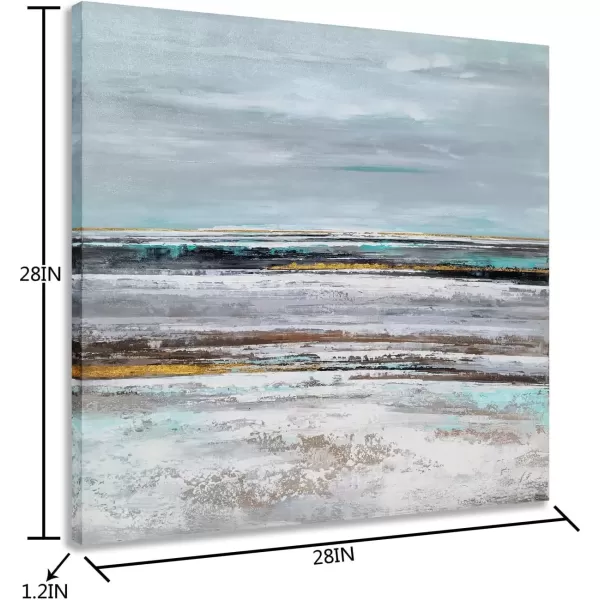imageYihui Arts Blue Boat Canvas Wall Art  Abstract Ocean Painting with Textured  Rustic Beach Picture  Square Seascape Artwork for Living Room Bedroom Bathroom DecorBeach