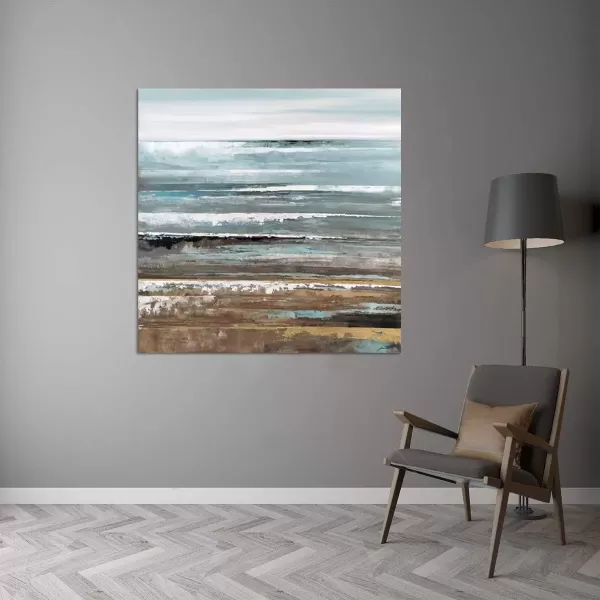 imageYihui Arts Blue Boat Canvas Wall Art  Abstract Ocean Painting with Textured  Rustic Beach Picture  Square Seascape Artwork for Living Room Bedroom Bathroom DecorAbstract Beach
