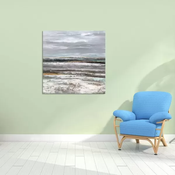 imageYihui Arts Blue Boat Canvas Wall Art  Abstract Ocean Painting with Textured  Rustic Beach Picture  Square Seascape Artwork for Living Room Bedroom Bathroom DecorBeach