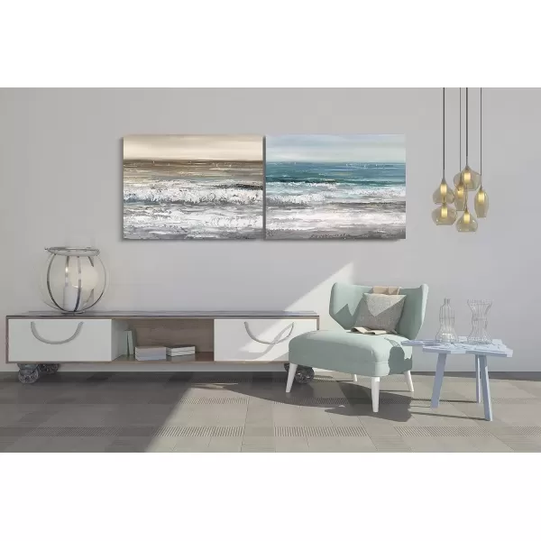 imageYihui Arts Coastal Canvas Art Oil Painting Hand Painted Blue and White Animal Picture Decor For Wall Hand Painted For Living RoomBeach