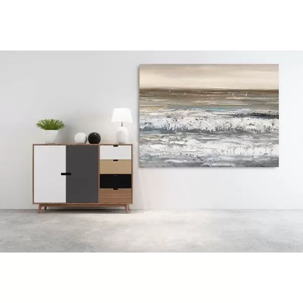 imageYihui Arts Coastal Canvas Art Oil Painting Hand Painted Blue and White Animal Picture Decor For Wall Hand Painted For Living RoomBrown Beach
