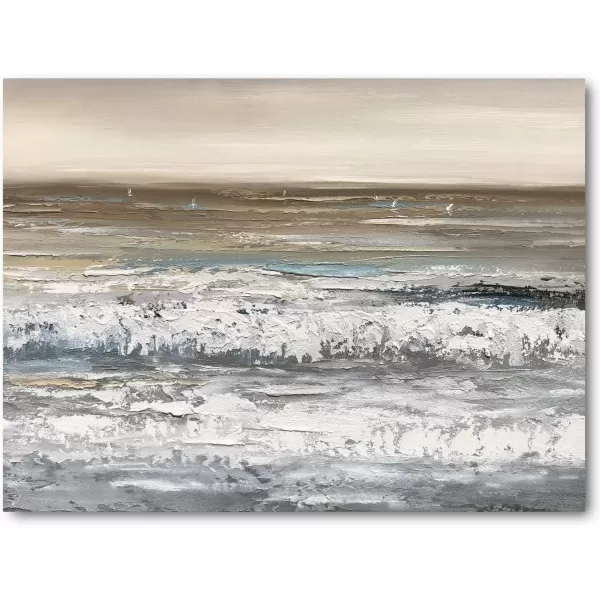 imageYihui Arts Coastal Canvas Art Oil Painting Hand Painted Blue and White Animal Picture Decor For Wall Hand Painted For Living RoomBrown Beach