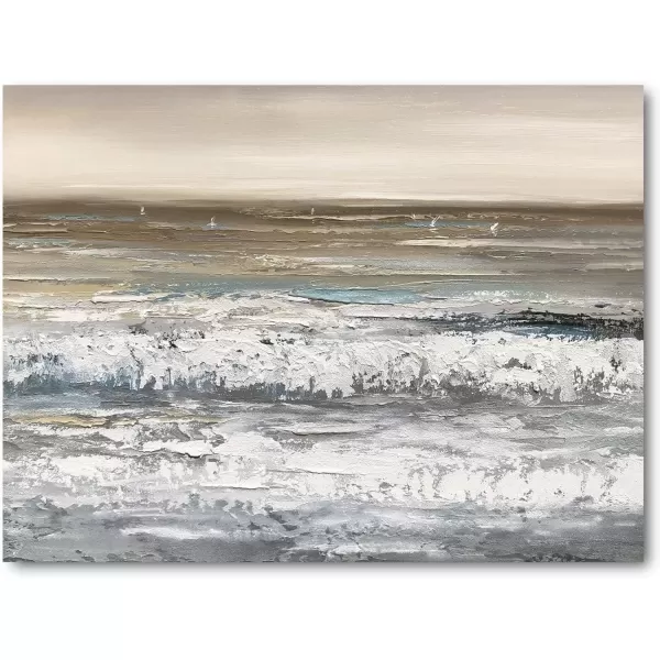 imageYihui Arts Coastal Canvas Art Oil Painting Hand Painted Blue and White Animal Picture Decor For Wall Hand Painted For Living RoomBrown Beach