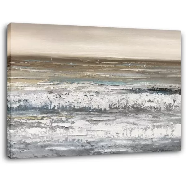 imageYihui Arts Coastal Canvas Art Oil Painting Hand Painted Blue and White Animal Picture Decor For Wall Hand Painted For Living RoomBrown Beach