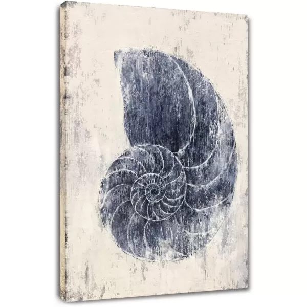 imageYihui Arts Coastal Canvas Art Oil Painting Hand Painted Blue and White Animal Picture Decor For Wall Hand Painted For Living RoomConch