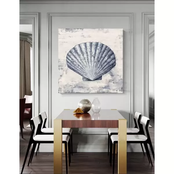 imageYihui Arts Coastal Canvas Art Oil Painting Hand Painted Blue and White Animal Picture Decor For Wall Hand Painted For Living RoomSea Shell