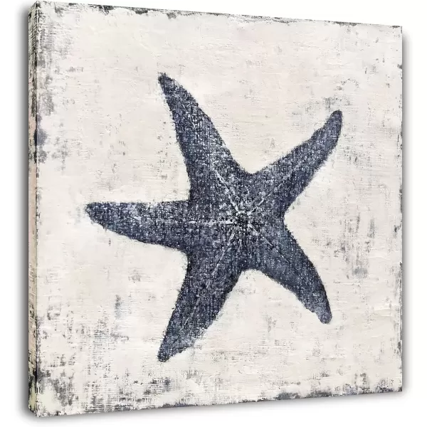 imageYihui Arts Coastal Canvas Art Oil Painting Hand Painted Blue and White Animal Picture Decor For Wall Hand Painted For Living RoomStarfish