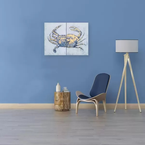 imageYihui Arts Coastal Canvas Wall Art Set Of Two Hand Painted Blue and White Crab Paintings Modern Abstract Animal Nautical Artwork with Gold Foil for Living Room Bedroom Bathroom Nursery DecorCrab
