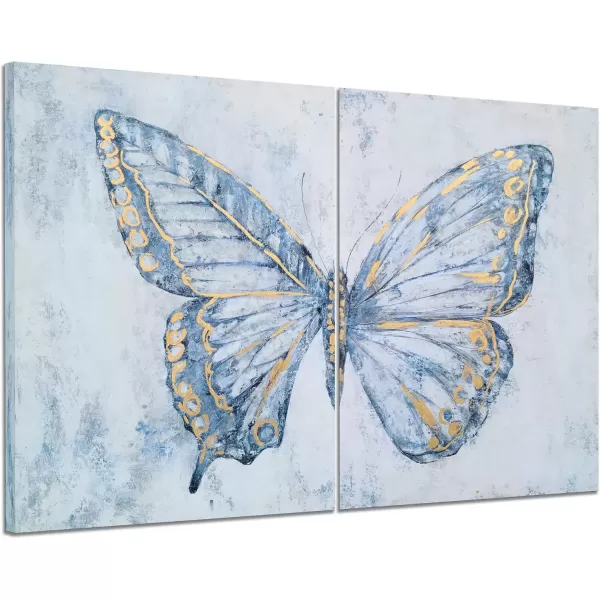 imageYihui Arts Coastal Canvas Wall Art Set Of Two Hand Painted Blue and White Crab Paintings Modern Abstract Animal Nautical Artwork with Gold Foil for Living Room Bedroom Bathroom Nursery DecorButterfly