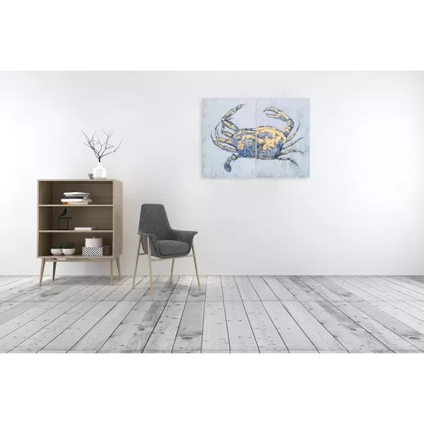 imageYihui Arts Coastal Canvas Wall Art Set Of Two Hand Painted Blue and White Crab Paintings Modern Abstract Animal Nautical Artwork with Gold Foil for Living Room Bedroom Bathroom Nursery DecorCrab