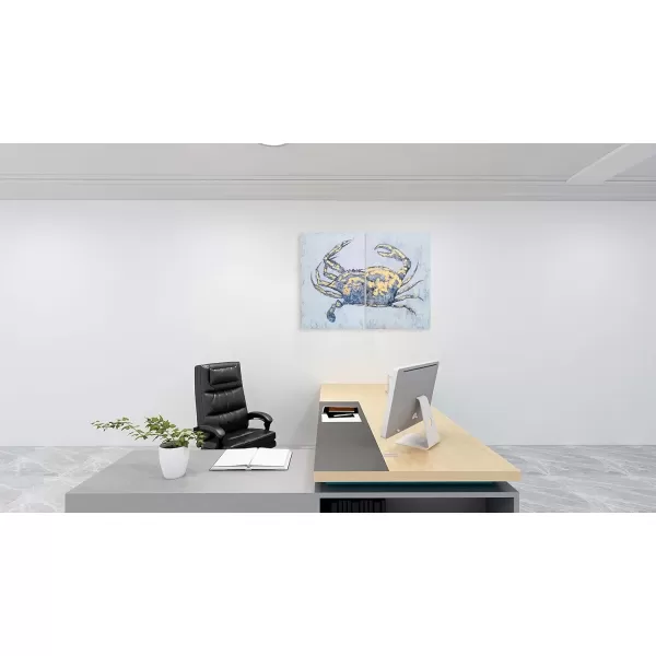 imageYihui Arts Coastal Canvas Wall Art Set Of Two Hand Painted Blue and White Crab Paintings Modern Abstract Animal Nautical Artwork with Gold Foil for Living Room Bedroom Bathroom Nursery DecorCrab