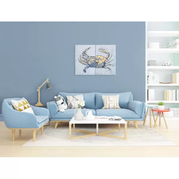 imageYihui Arts Coastal Canvas Wall Art Set Of Two Hand Painted Blue and White Crab Paintings Modern Abstract Animal Nautical Artwork with Gold Foil for Living Room Bedroom Bathroom Nursery DecorCrab