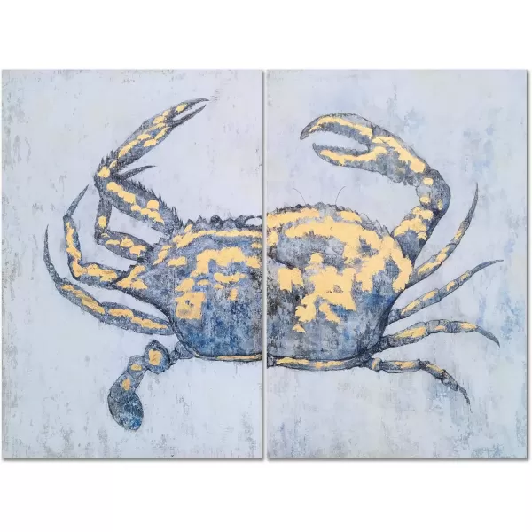imageYihui Arts Coastal Canvas Wall Art Set Of Two Hand Painted Blue and White Crab Paintings Modern Abstract Animal Nautical Artwork with Gold Foil for Living Room Bedroom Bathroom Nursery DecorCrab