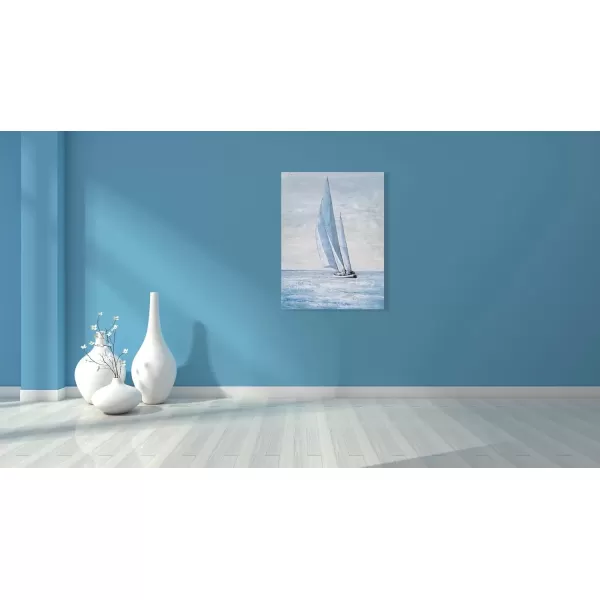 imageYihui Arts Coastal Sailing Boat Canvas Wall Art  Blue and White Nautical Picture for Living Room Bedroom or Bathroom Decor with Vertical Seaside ArtworkSailing Boat