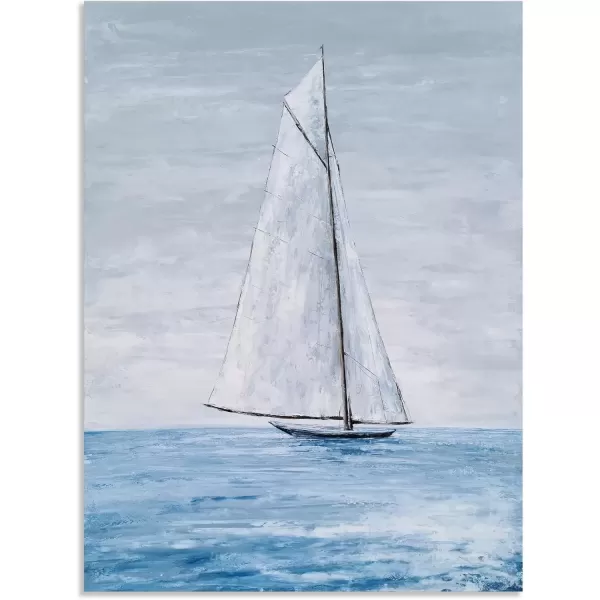 imageYihui Arts Coastal Sailing Boat Canvas Wall Art  Blue and White Nautical Picture for Living Room Bedroom or Bathroom Decor with Vertical Seaside ArtworkBoat
